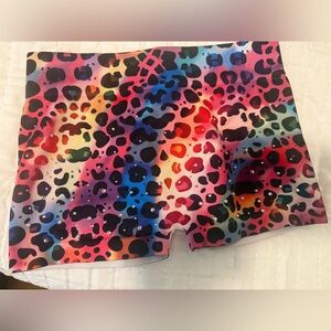 Rainbow Leopard Rhinestone Dance Cheer Spandex Shorts (One Size Kids)